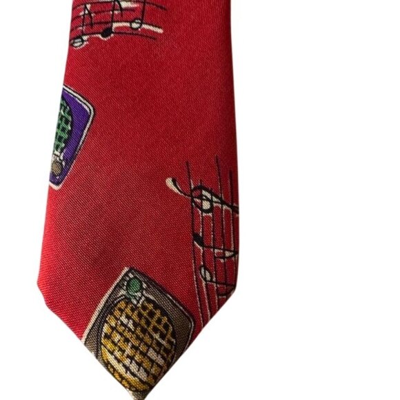 Polo Ralph Lauren Red Silk Tie With Radio & Musical Note Print - Picture 3 of 7